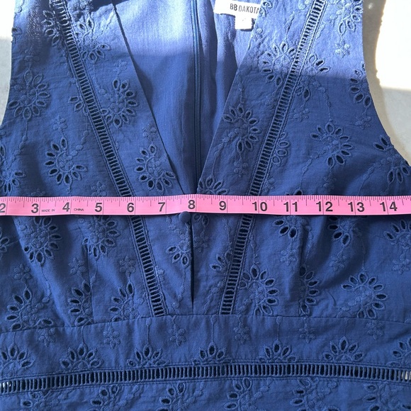 BB Dakota Navy Eyelet V-Neck Fit & Flare Dress - Picture 7 of 8